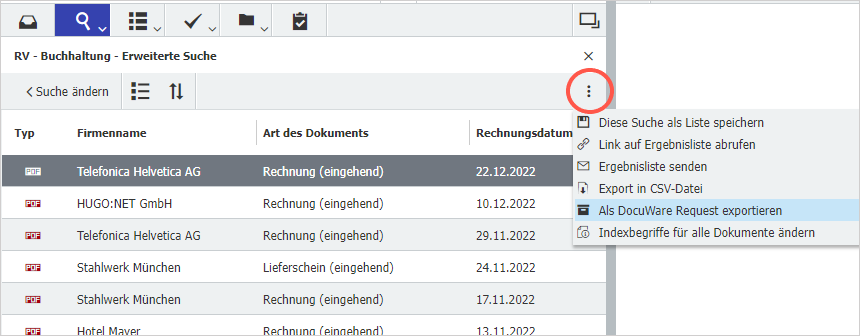 Dokumente filtern und exportieren